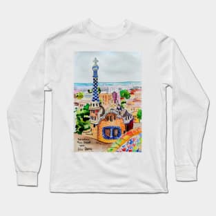 Barcelona, Spain watercolour illustration sketch Long Sleeve T-Shirt